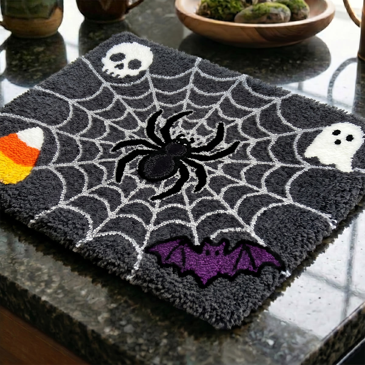 Rubbyoo Latch Hook Rug Kit - Big Black Spider | Handmade Gift For Her | Halloween Holiday Spooky Mat   - image 4
