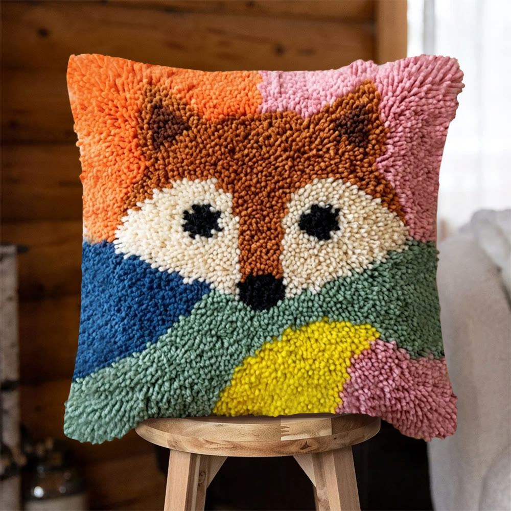 Rubbyoo Latch Hook Pillow Kit - Cute Fox | Unique Handmade Gift | Living Room Couch Accent Pillow - 43*43cm - image 1