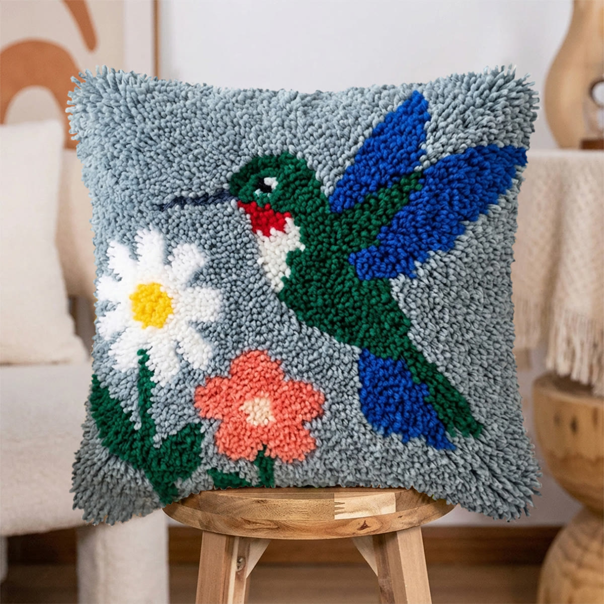 Rubbyoo Latch Hook Pillow Kit - Bird And Flower | Diy Handmade Craft | Nature-inspired Home Decor - image 4