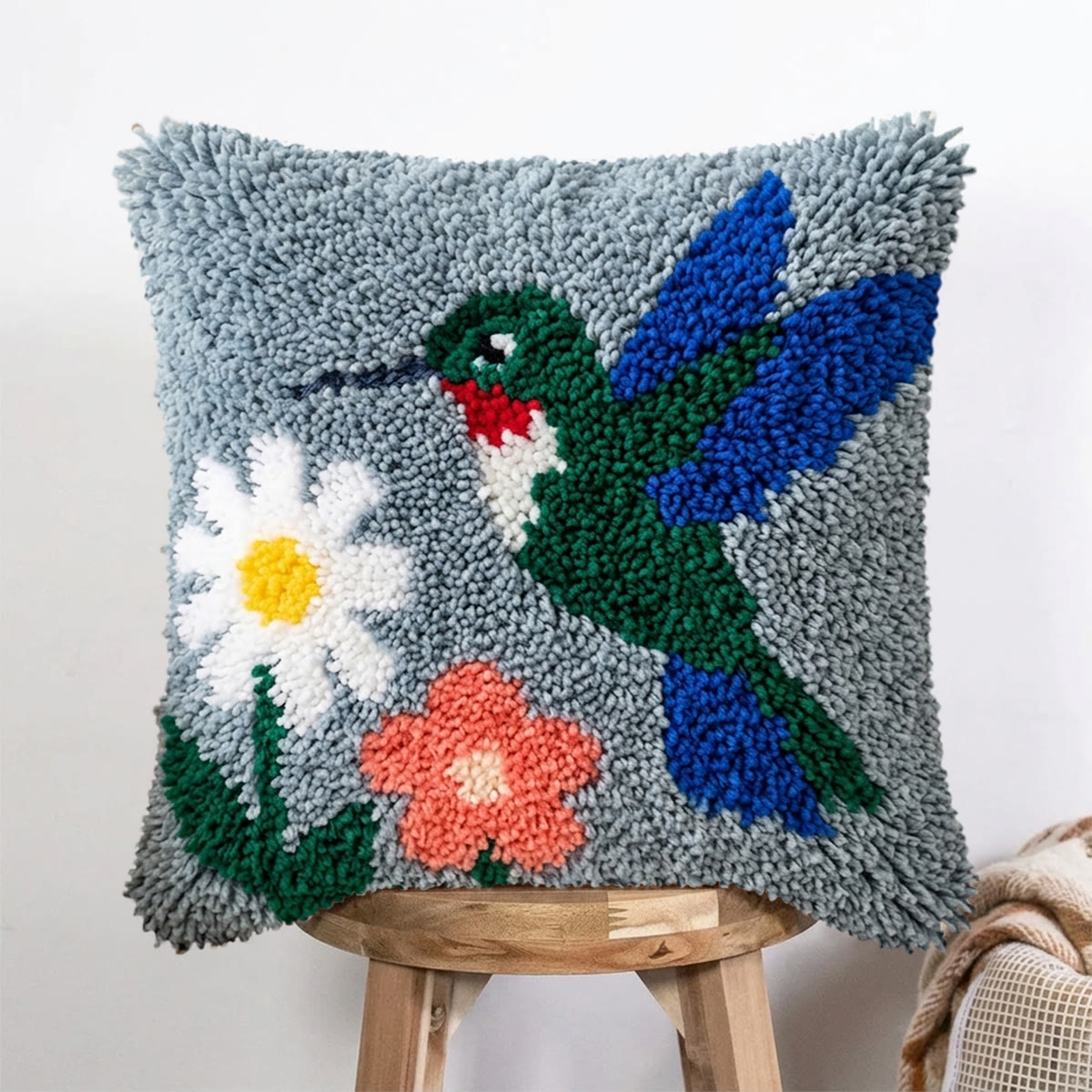 Rubbyoo Latch Hook Pillow Kit - Bird And Flower | Diy Handmade Craft | Nature-inspired Home Decor - 43*43cm - image 1