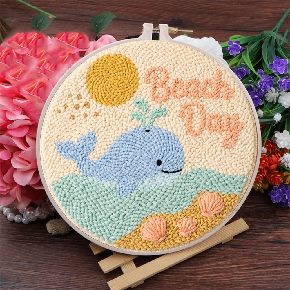 Happy Blue Whale Punch Needle Kit - Ocean Motif Housewarming Gift | Warm-toned Table Decoration - image 2