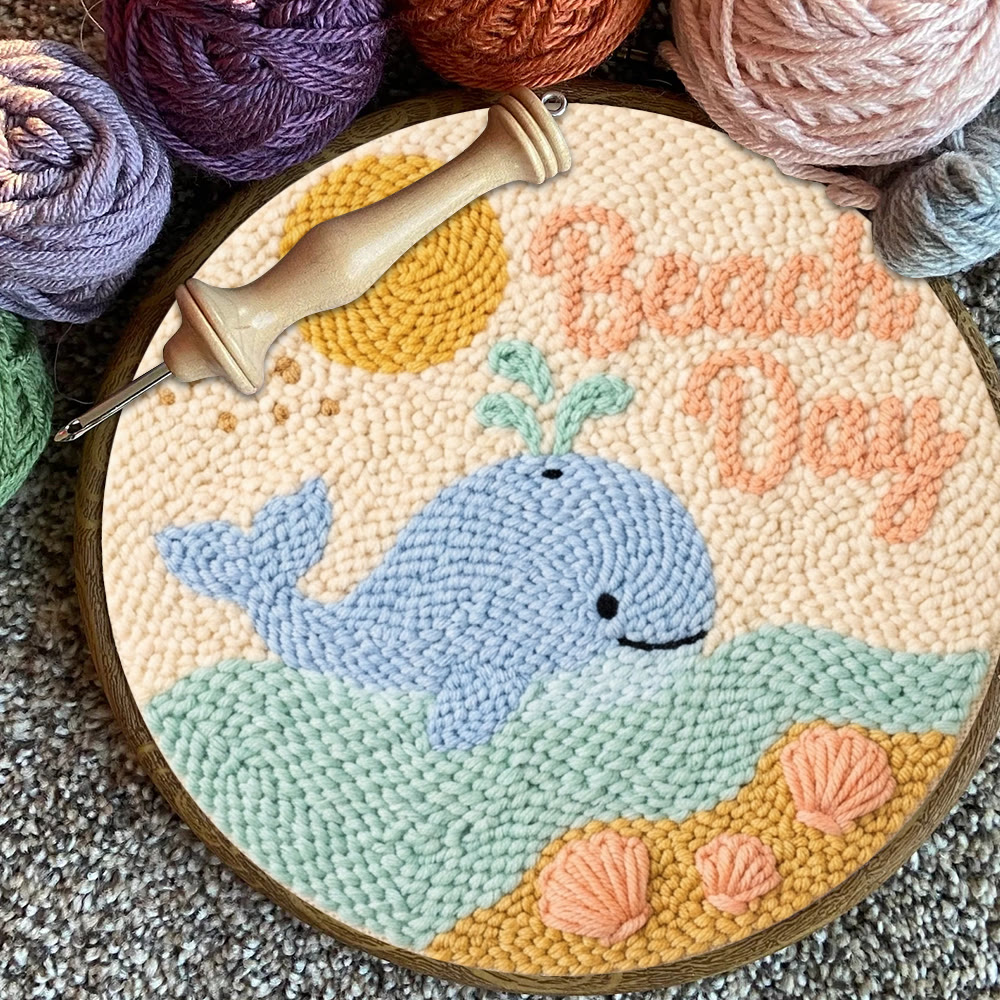 Happy Blue Whale Punch Needle Kit - Ocean Motif Housewarming Gift | Warm-toned Table Decoration - image 8