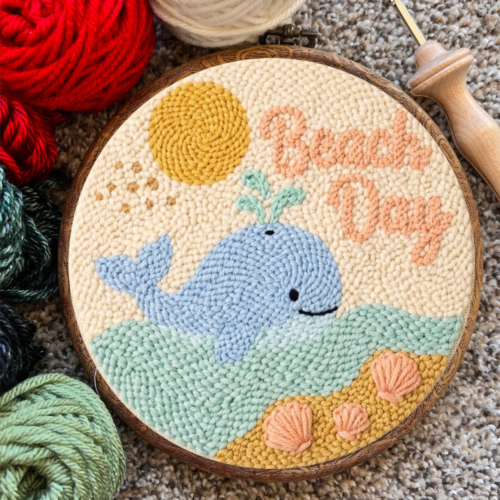 Happy Blue Whale Punch Needle Kit - Ocean Motif Housewarming Gift | Warm-toned Table Decoration - image 6