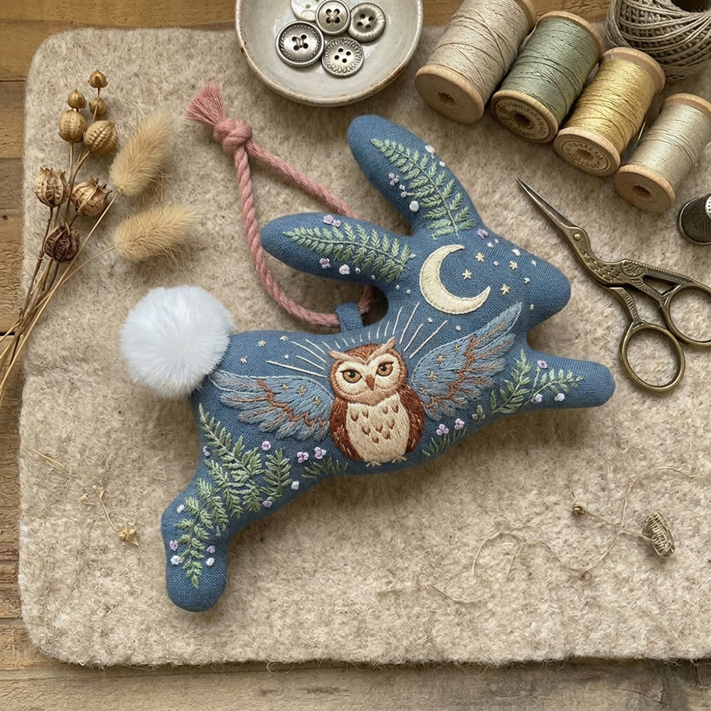 Rubbyoo Rabbit Embroidery Kit -  Owl Angel | Easy-to-do Hand-stitiched Project | Whimsical Owl Printing Keepsake - image 2