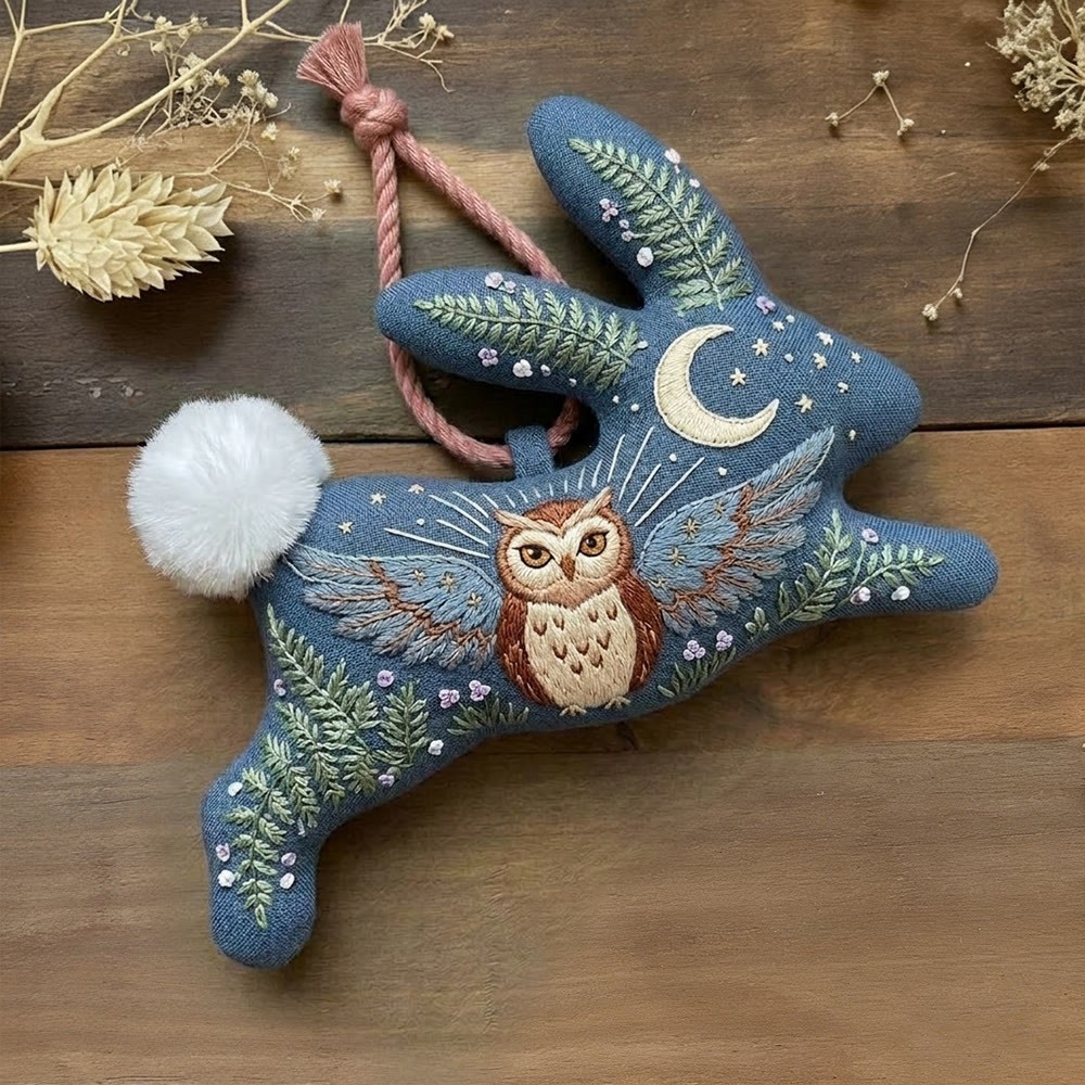 Rubbyoo Rabbit Embroidery Kit -  Owl Angel | Easy-to-do Hand-stitiched Project | Whimsical Owl Printing Keepsake - 6 inches hoop kit - image 1