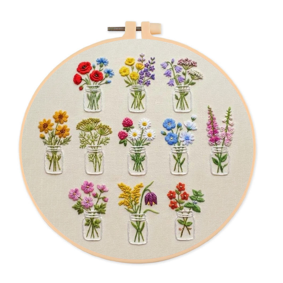 Rubbyoo Embroidery Kit - Colorful Potted Flowers | Nice For Handmade Beginner | Floral Hoop Art Craft  - 20*20cm - image 1