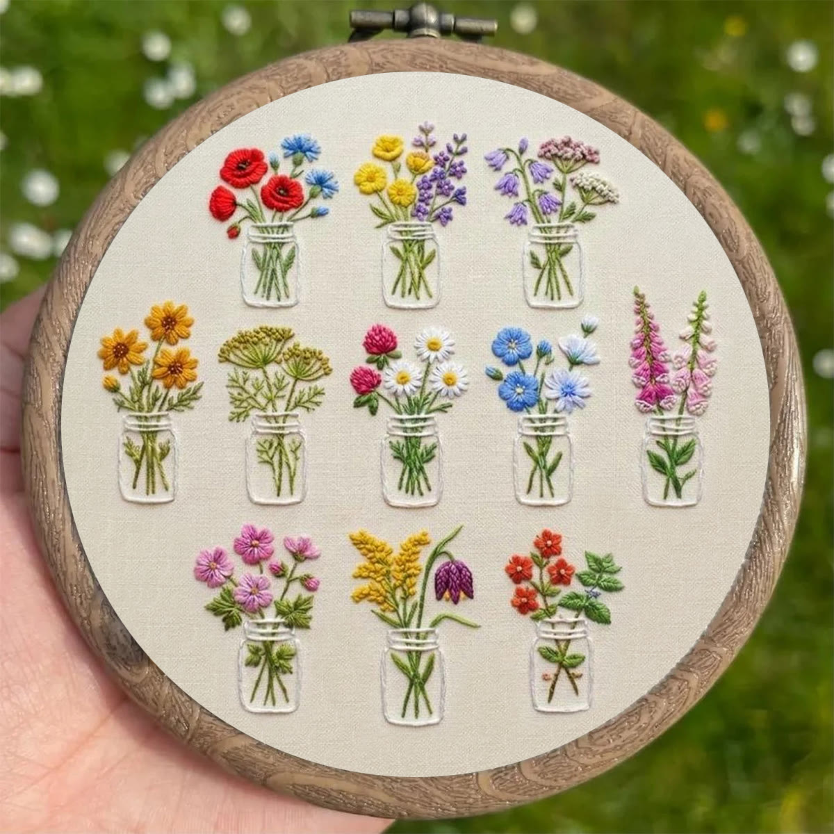 Rubbyoo Embroidery Kit - Colorful Potted Flowers | Nice For Handmade Beginner | Floral Hoop Art Craft  - image 2