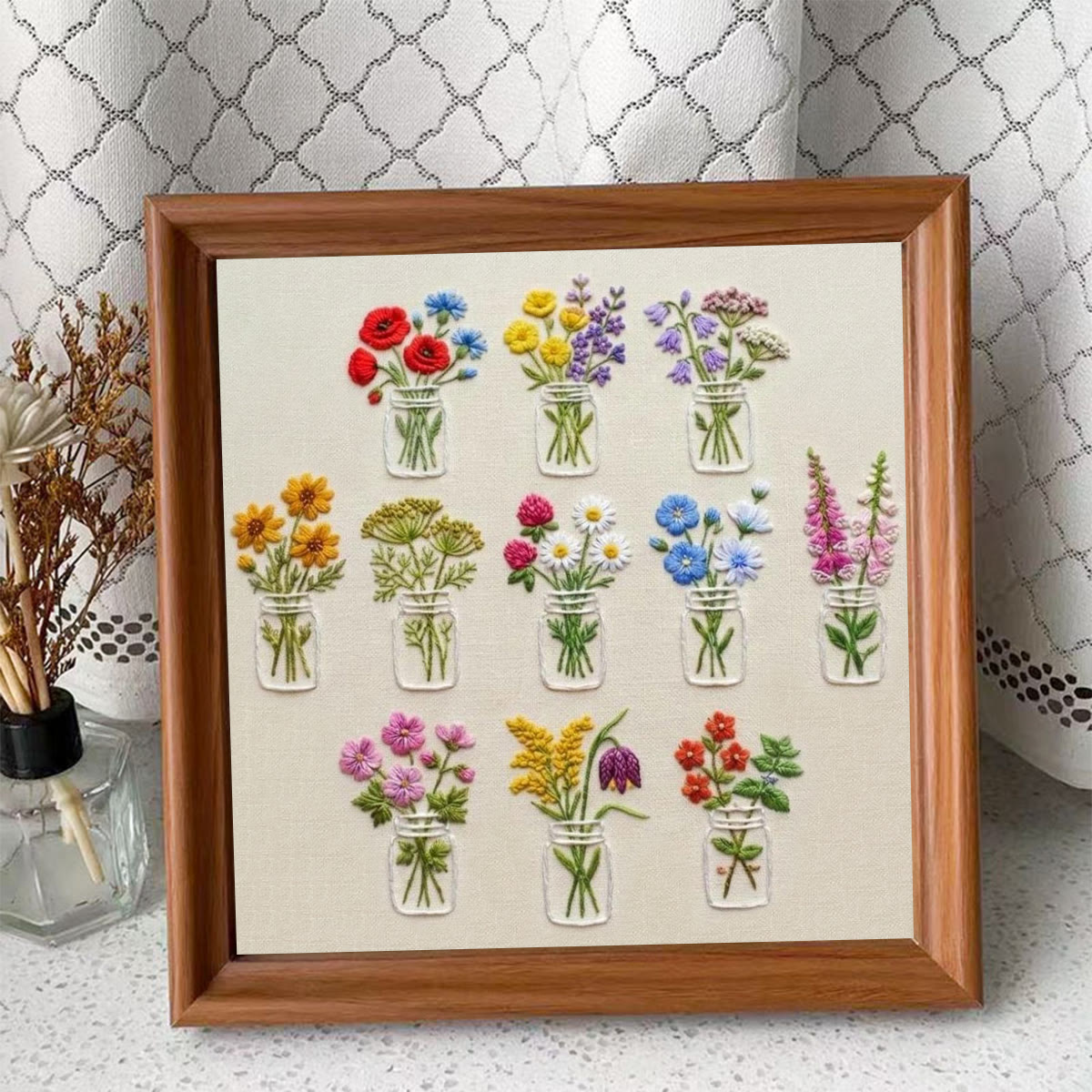 Rubbyoo Embroidery Kit - Colorful Potted Flowers | Nice For Handmade Beginner | Floral Hoop Art Craft  - Embroidery Kit Plus An Extra Frame - image 10