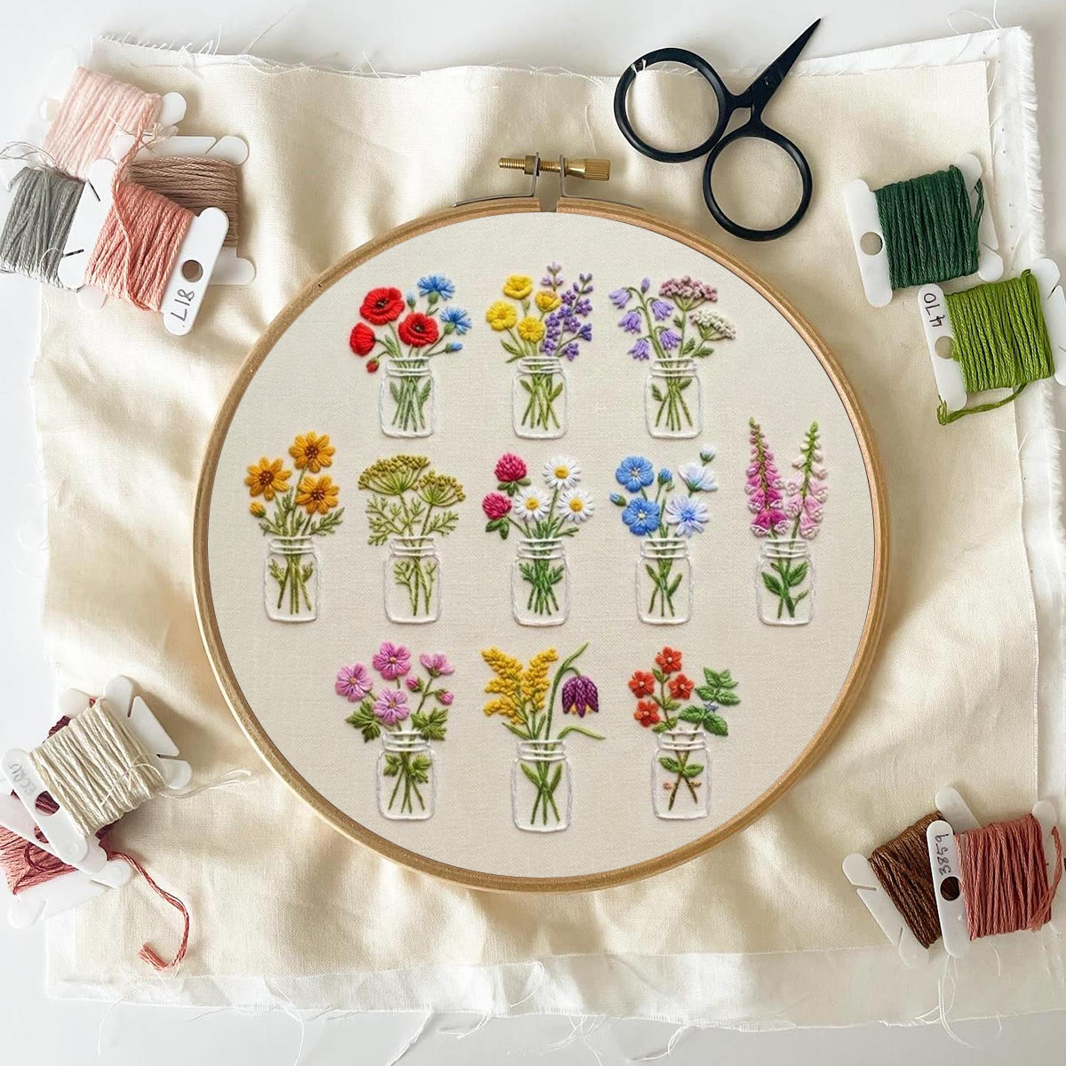 Rubbyoo Embroidery Kit - Colorful Potted Flowers | Nice For Handmade Beginner | Floral Hoop Art Craft  - image 6