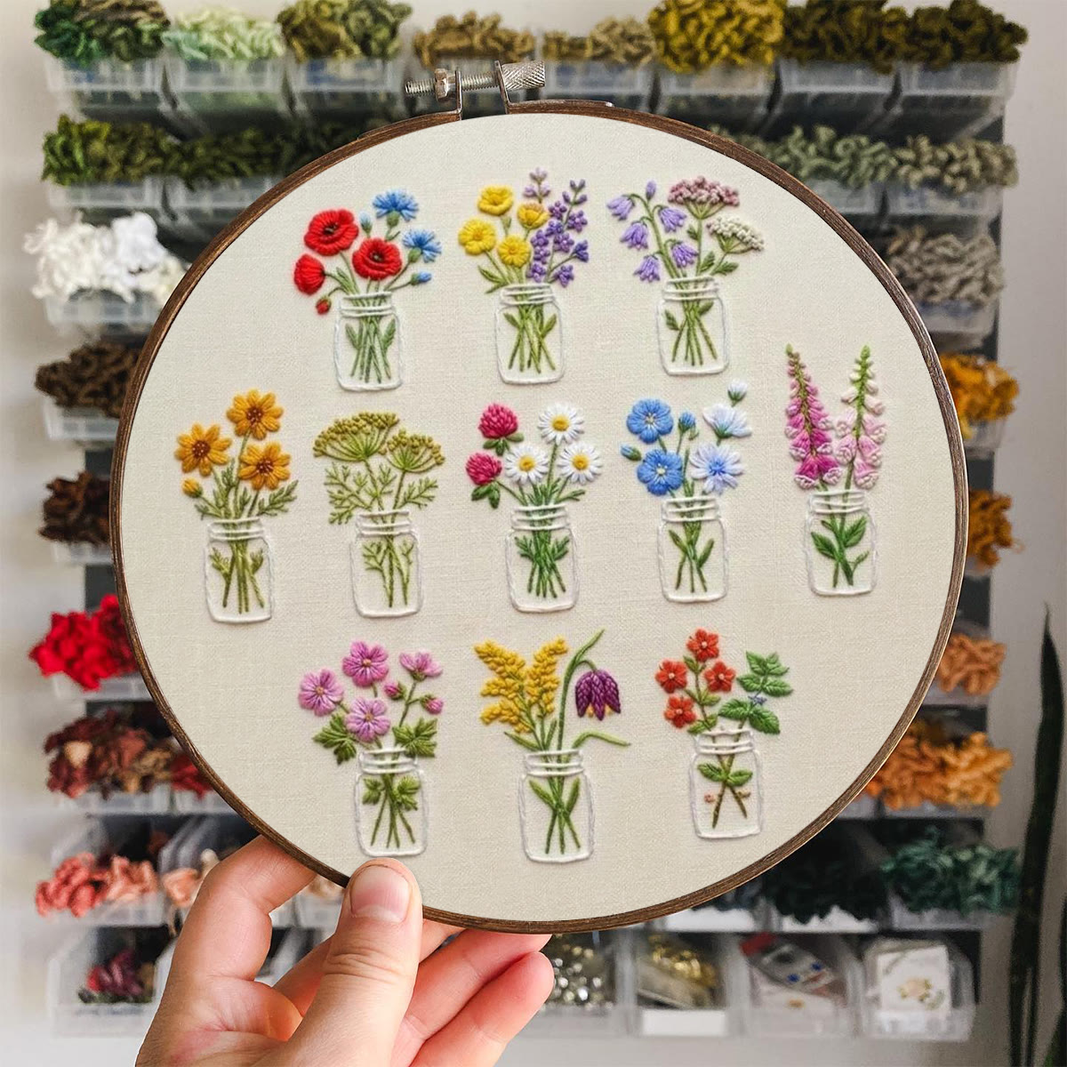 Rubbyoo Embroidery Kit - Colorful Potted Flowers | Nice For Handmade Beginner | Floral Hoop Art Craft  - image 5