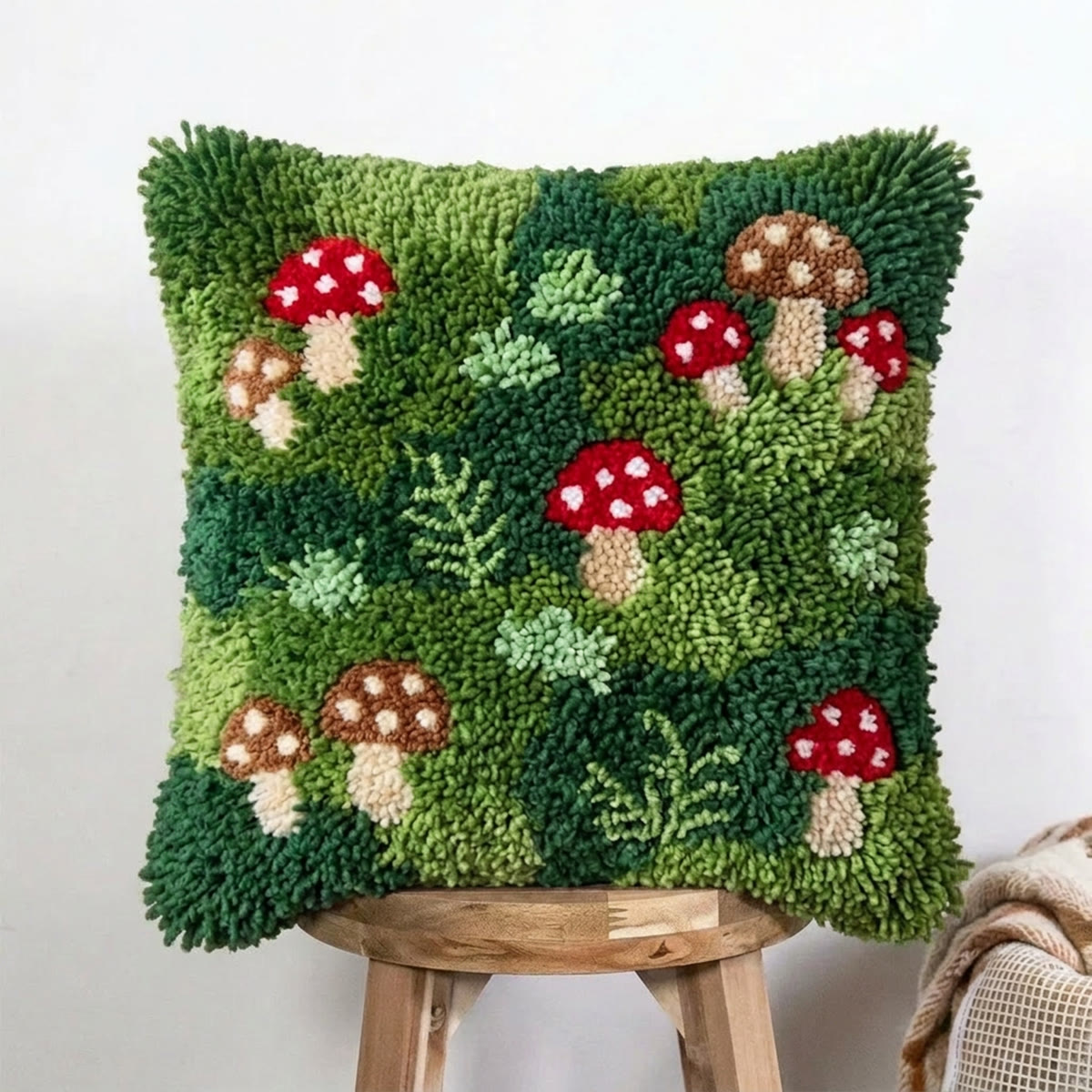 Rubbyoo Latch Hook Pillow Kit - Mushroom Ferns | Creative Home Decoration | Perfect Gifts For Nature Lovers  - 43*43cm - image 1