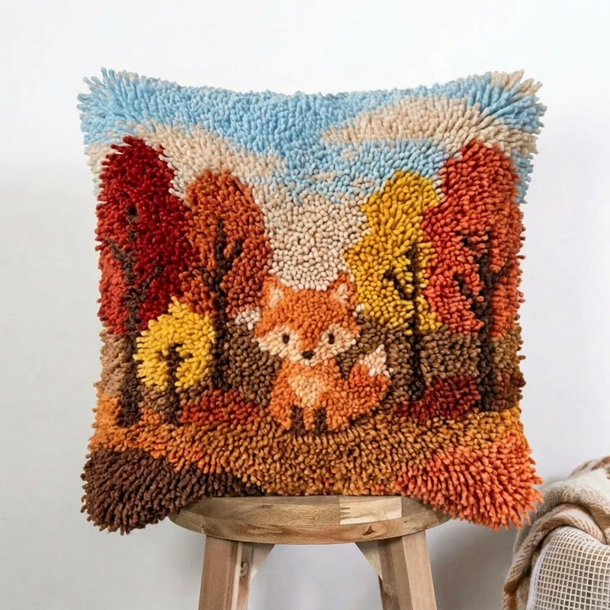 Rubbyoo Latch Hook Pillow Kit - Autumn Fox | Handmade Fall Season Craft | Unique Thanksgiving Gifts - image 1