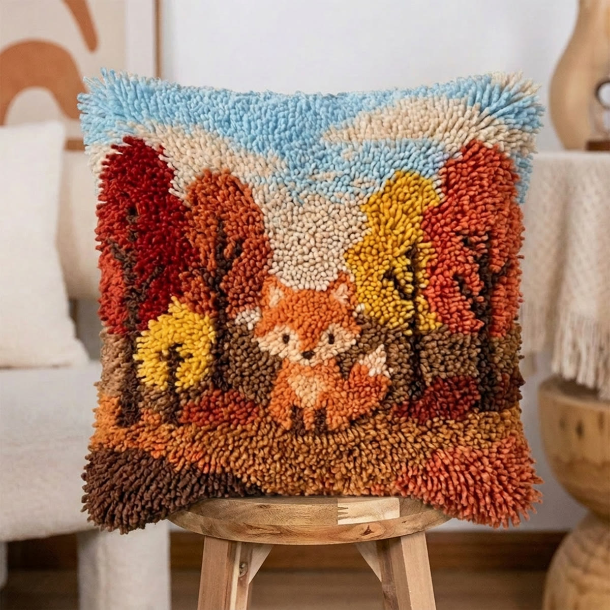 Rubbyoo Latch Hook Pillow Kit - Autumn Fox | Handmade Fall Season Craft | Unique Thanksgiving Gifts - 43*43cm - image 5