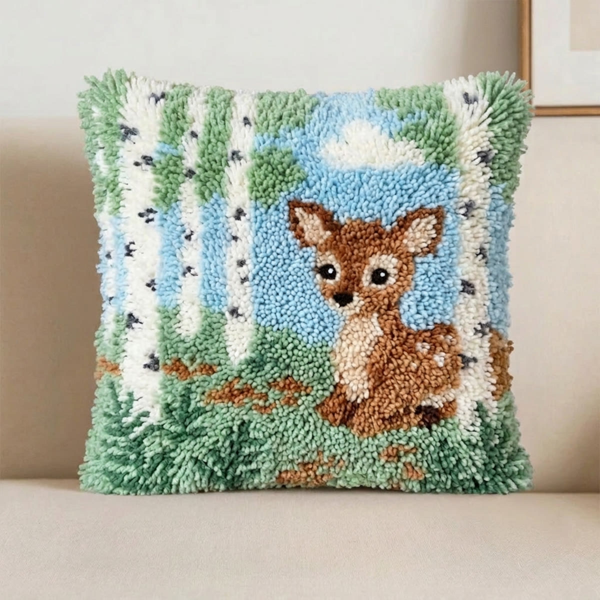 Rubbyoo Latch Hook Pillow Kit - Birch Forest Deer | Adorable Animal Art | Cozy Handmade Home Decor - image 6