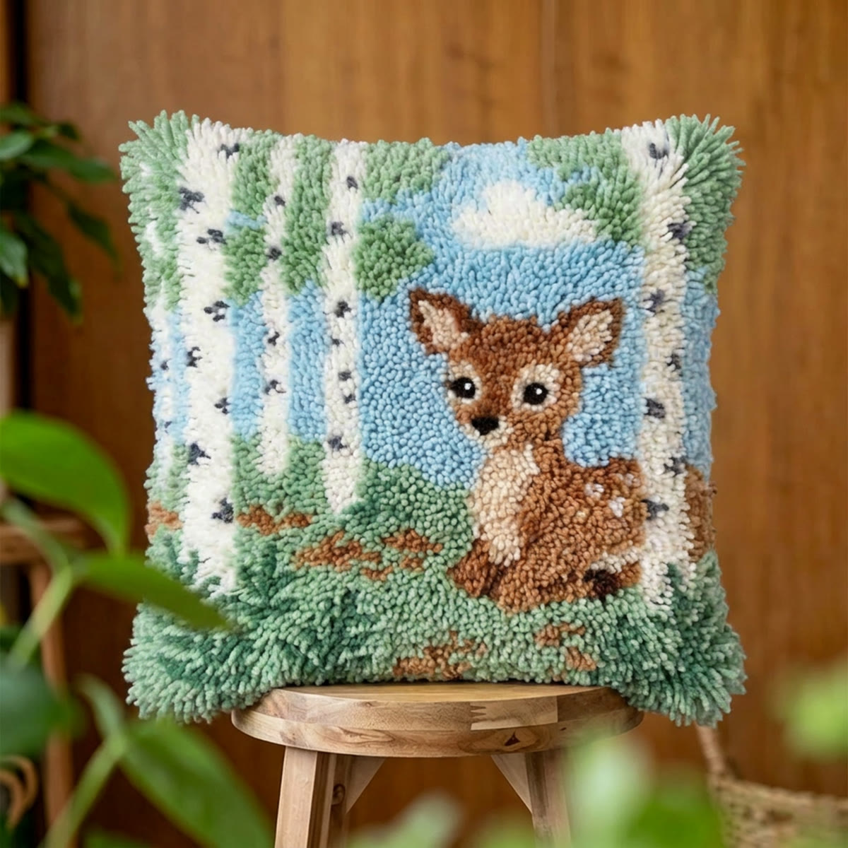 Rubbyoo Latch Hook Pillow Kit - Birch Forest Deer | Adorable Animal Art | Cozy Handmade Home Decor - image 1