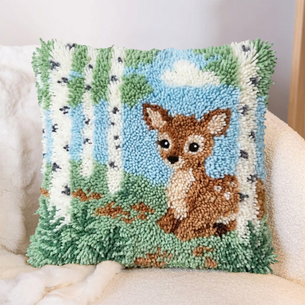 Rubbyoo Latch Hook Pillow Kit - Birch Forest Deer | Adorable Animal Art | Cozy Handmade Home Decor - image 2