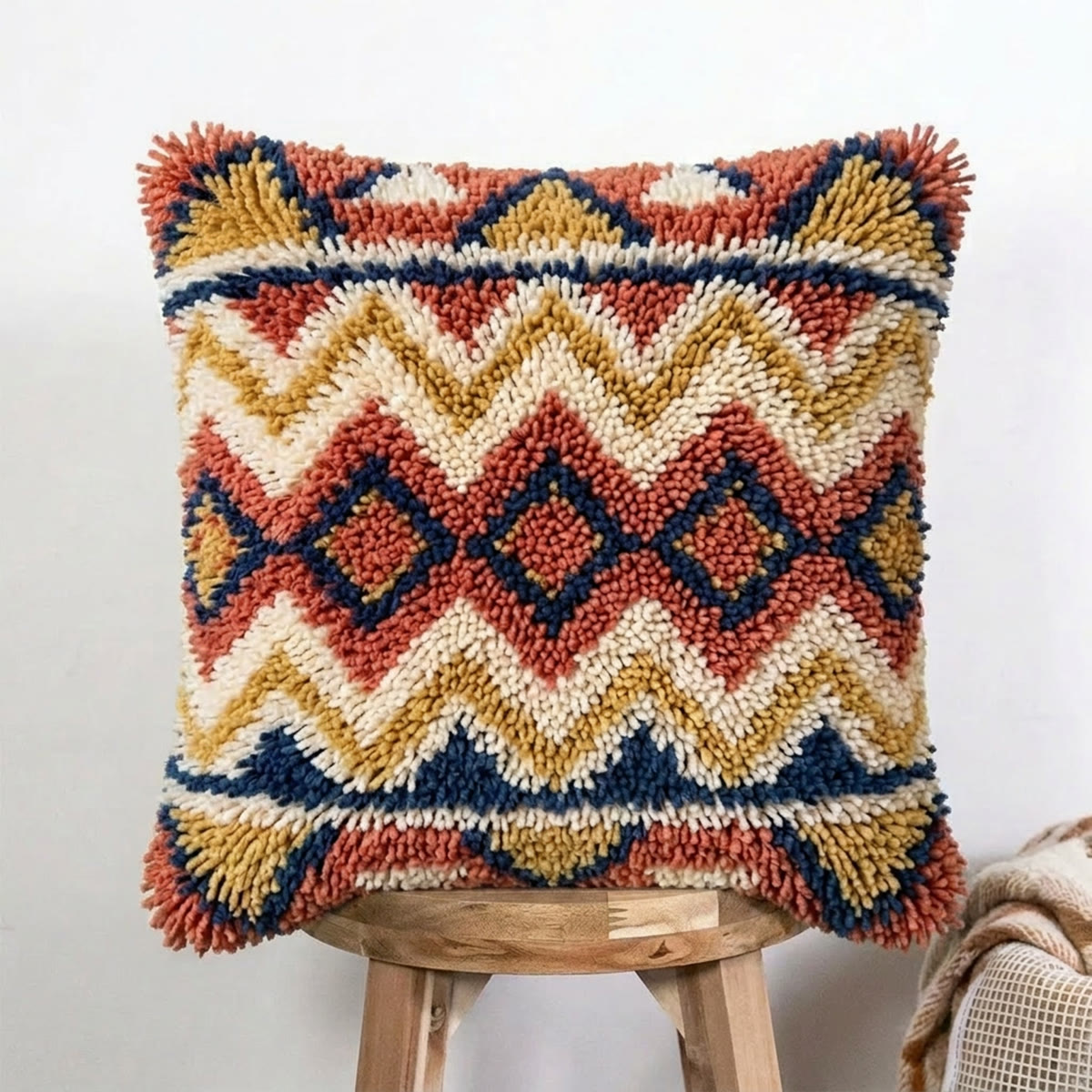 Rubbyoo Latch Hook Pillow Kit - Modern Line Art | Stylish Sofa Cushion Covers | Nice Housewarming Craft  - 43*43cm - image 1