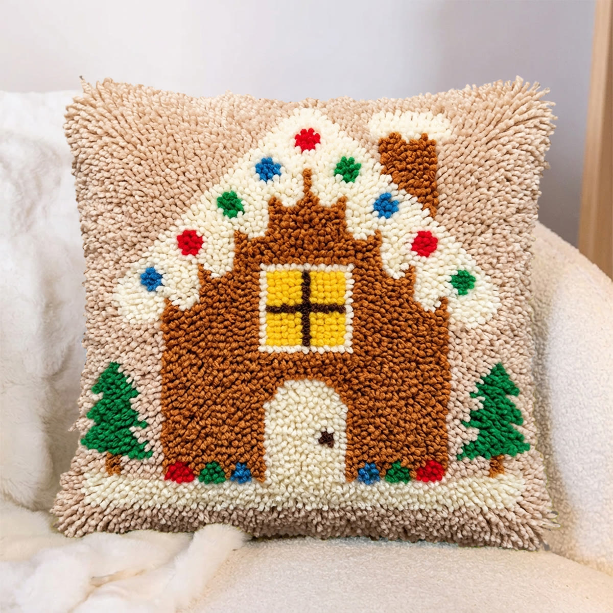 Rubbyoo Latch Hook Pillow Kit - Gingerbread House | Christmas Room Ornament | Easy Holiday Handicraft  - image 3