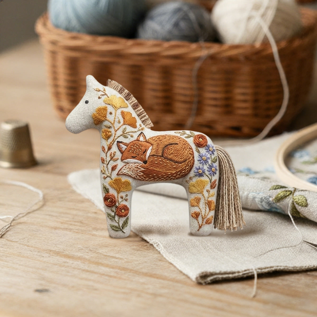 Rubbyoo Dala Horse Embroidery Kit - Sleeping Fox | Handmade Gifts For Crafters | Wall Hanging Accent - image 3