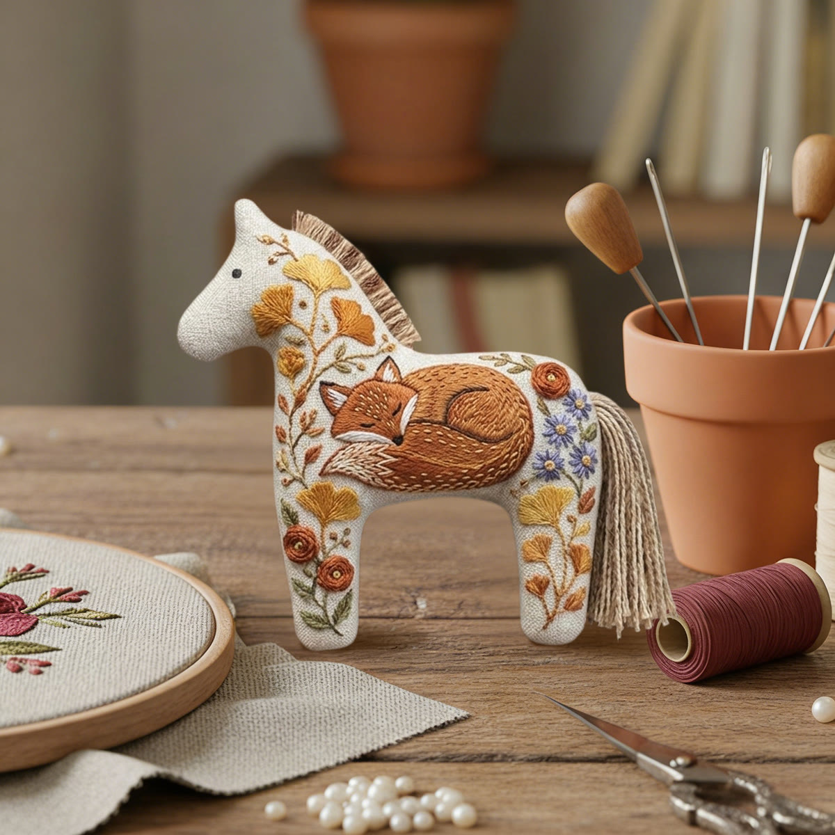 Rubbyoo Dala Horse Embroidery Kit - Sleeping Fox | Handmade Gifts For Crafters | Wall Hanging Accent - image 7