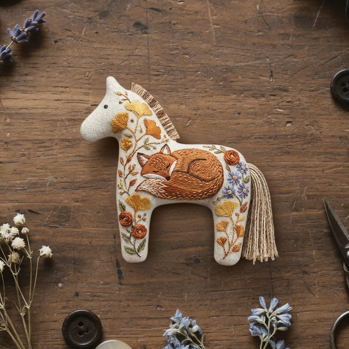 Rubbyoo Dala Horse Embroidery Kit - Sleeping Fox | Handmade Gifts For Crafters | Wall Hanging Accent - 6 inches hoop kit - image 1