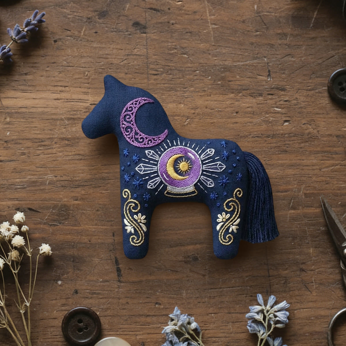Rubbyoo Dala Horse Embroidery Kit - Crystal Ball | New Car Gift | Rearview Mirror Hanging Accessory - 6 inches hoop kit - image 1
