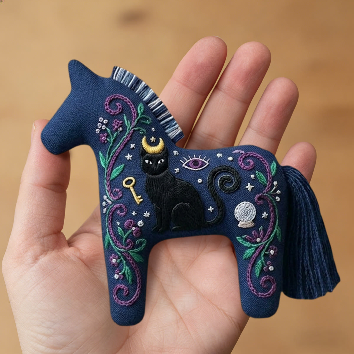 Rubbyoo Dala Horse Embroidery Kit - Black Cat | Goth Birthday Gift | Celestial Car Mirror Hanging - image 8
