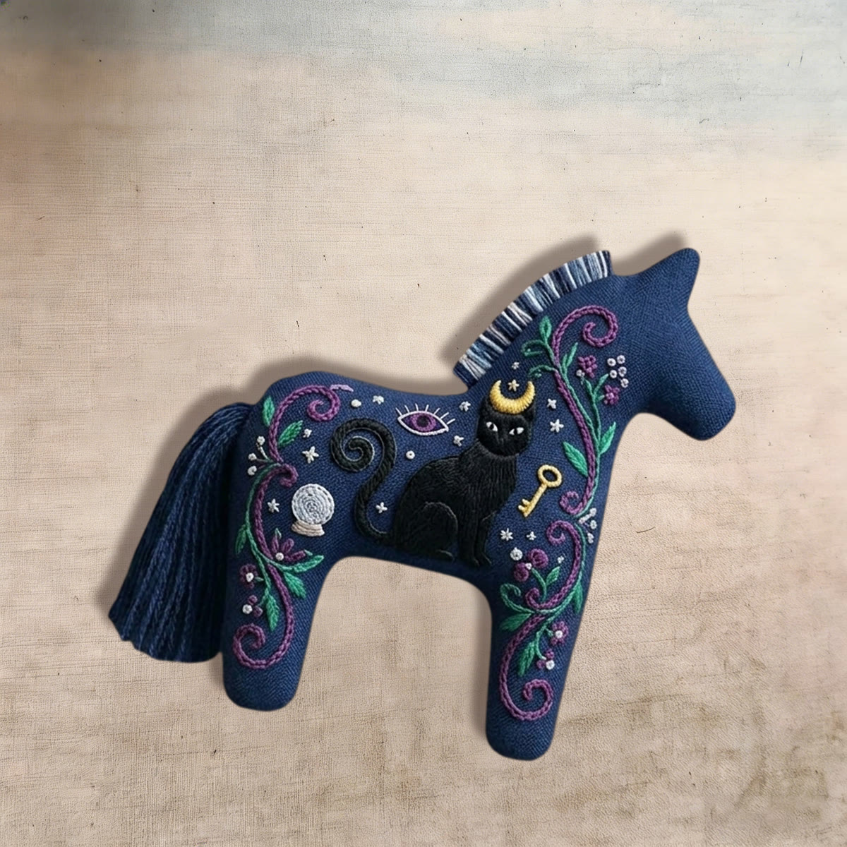 Rubbyoo Dala Horse Embroidery Kit - Black Cat | Goth Birthday Gift | Celestial Car Mirror Hanging - image 5