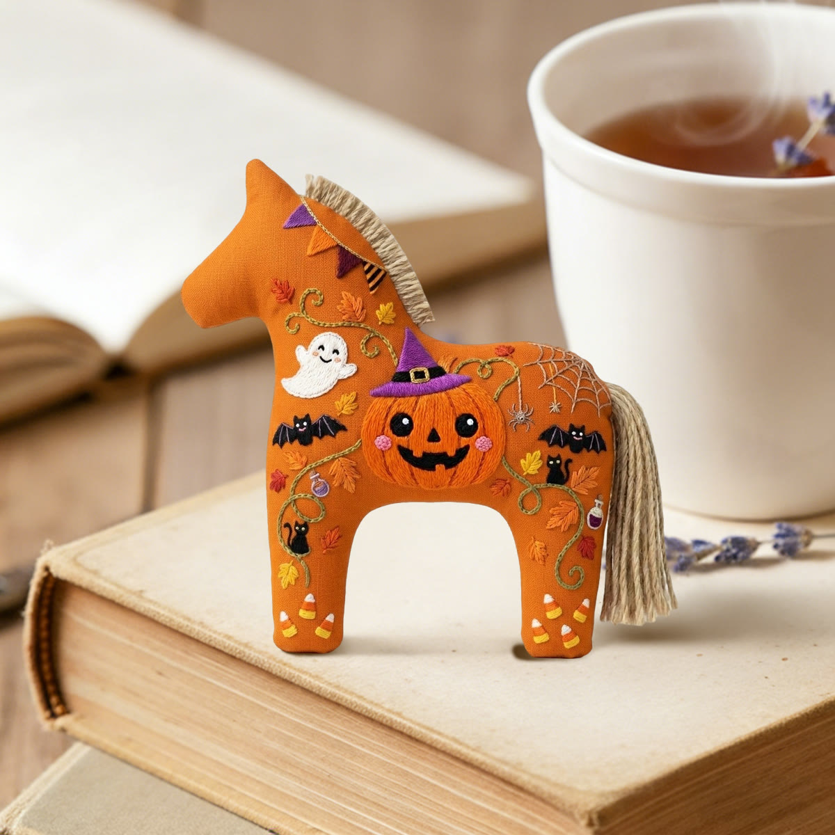 Rubbyoo Dala Horse Embroidery Kit - Carved Pumpkin | Halloween Gift For Kids | Backpack Hanging Decor - image 2