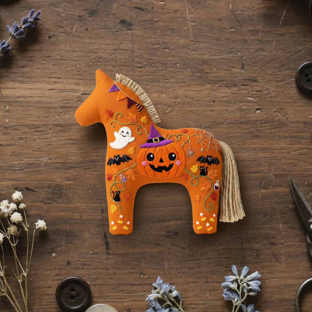 Rubbyoo Dala Horse Embroidery Kit - Carved Pumpkin | Halloween Gift For Kids | Backpack Hanging Decor - 6 inches hoop kit - image 1