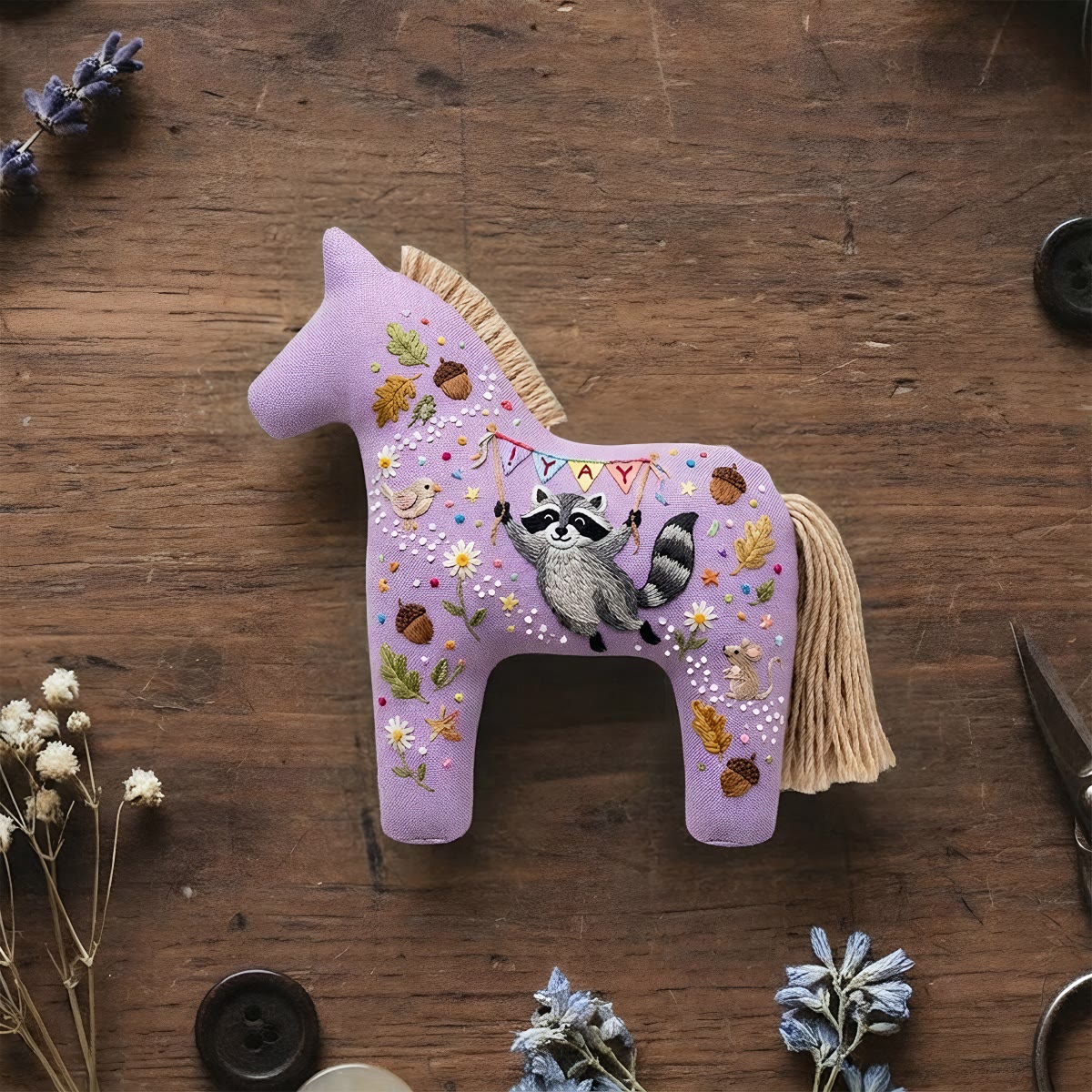 Rubbyoo Dala Horse Embroidery Kit - Cute Raccoon | Diy Handmade Craft | Nursery Decor - 6 inches hoop kit - image 1