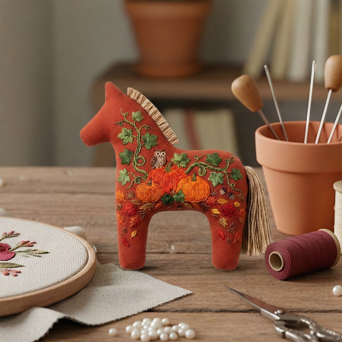 Rubbyoo Dala Horse Embroidery Kit - Pumpkin Patch | Cozy Gift For Friend | Bag Charm - image 5