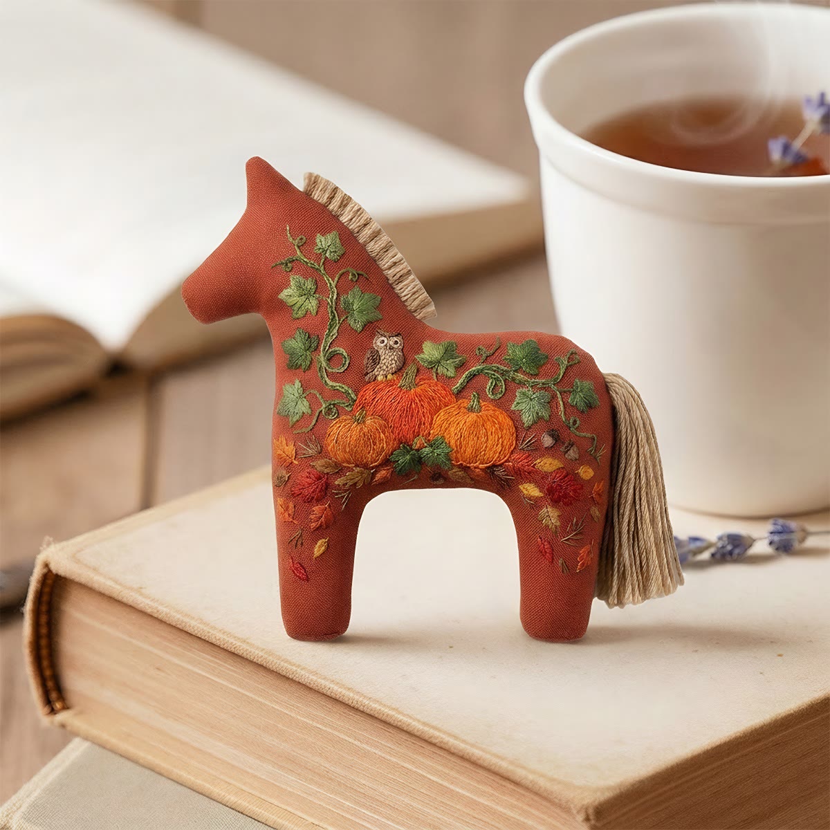 Rubbyoo Dala Horse Embroidery Kit - Pumpkin Patch | Cozy Gift For Friend | Bag Charm - image 2