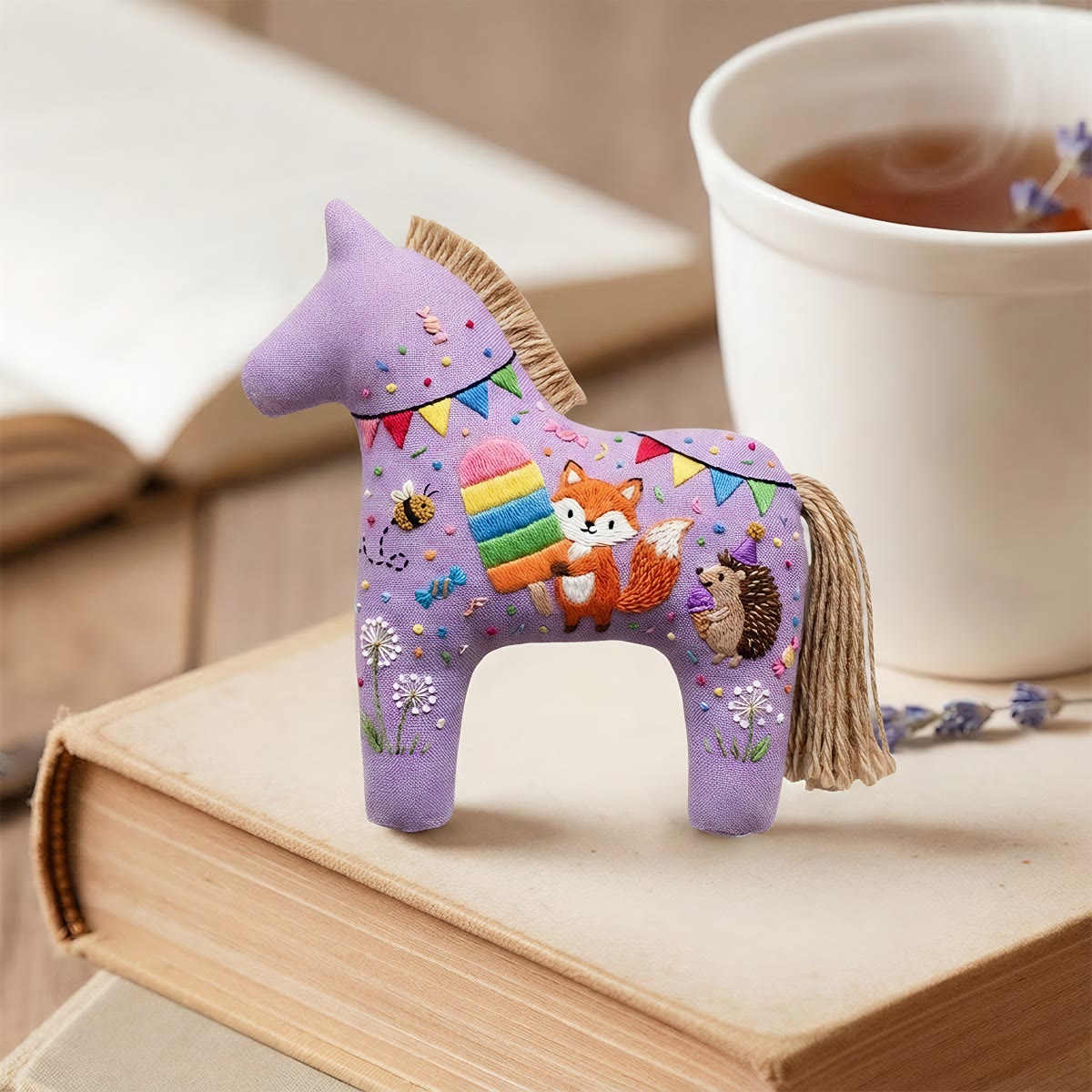 Rubbyoo Dala Horse Embroidery Kit - Fox With Rainbow Popsicle | Summer Decor Gift | Keyring Accessories - image 2