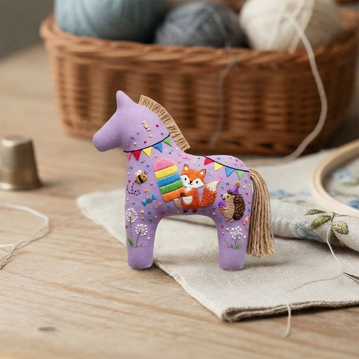 Rubbyoo Dala Horse Embroidery Kit - Fox With Rainbow Popsicle | Summer Decor Gift | Keyring Accessories - image 4