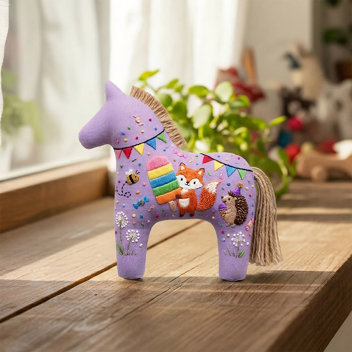Rubbyoo Dala Horse Embroidery Kit - Fox With Rainbow Popsicle | Summer Decor Gift | Keyring Accessories - image 3