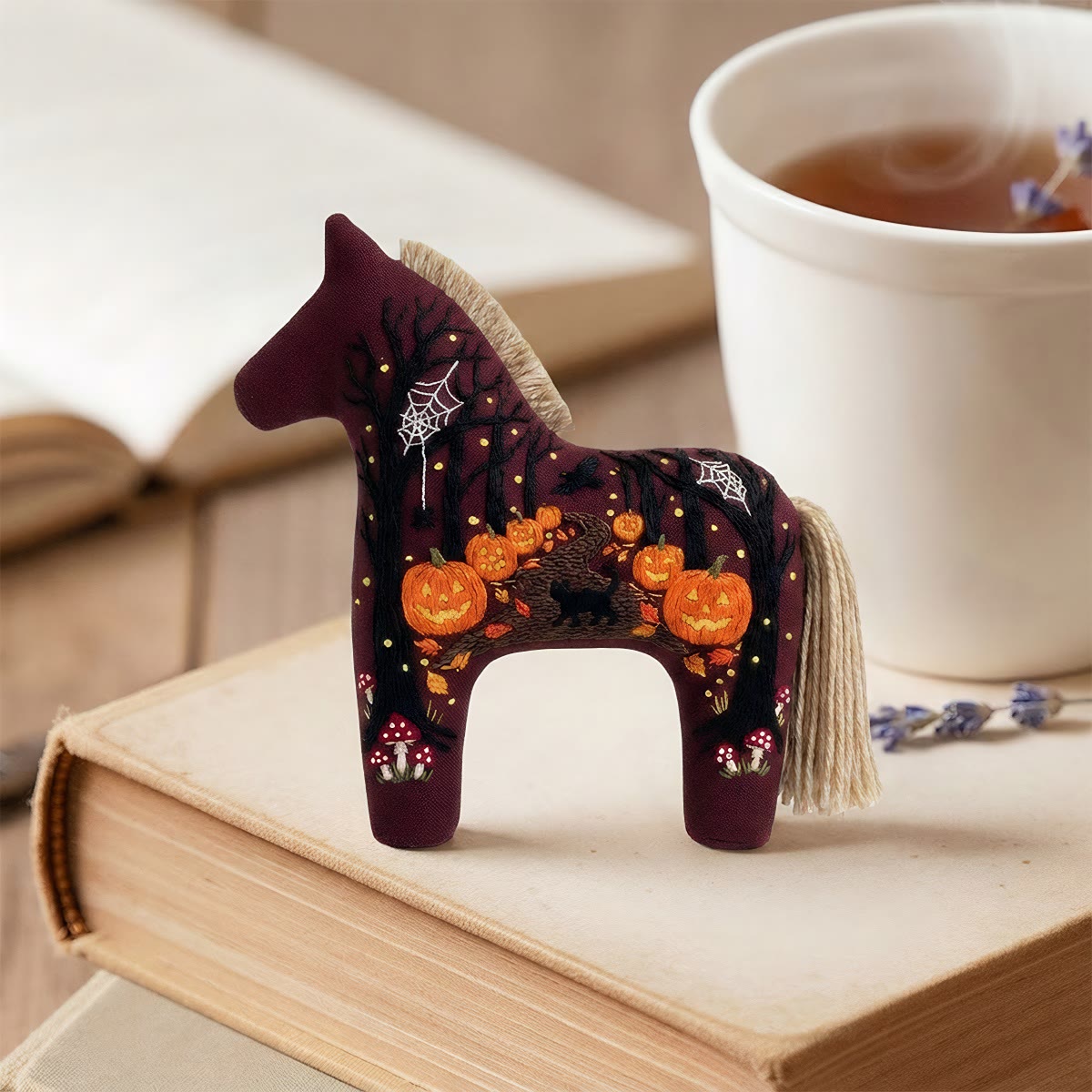 Rubbyoo Dala Horse Embroidery Kit - Glowing Pumpkins | Witchy Gifts For Her | Halloween Tree Ornament - image 2