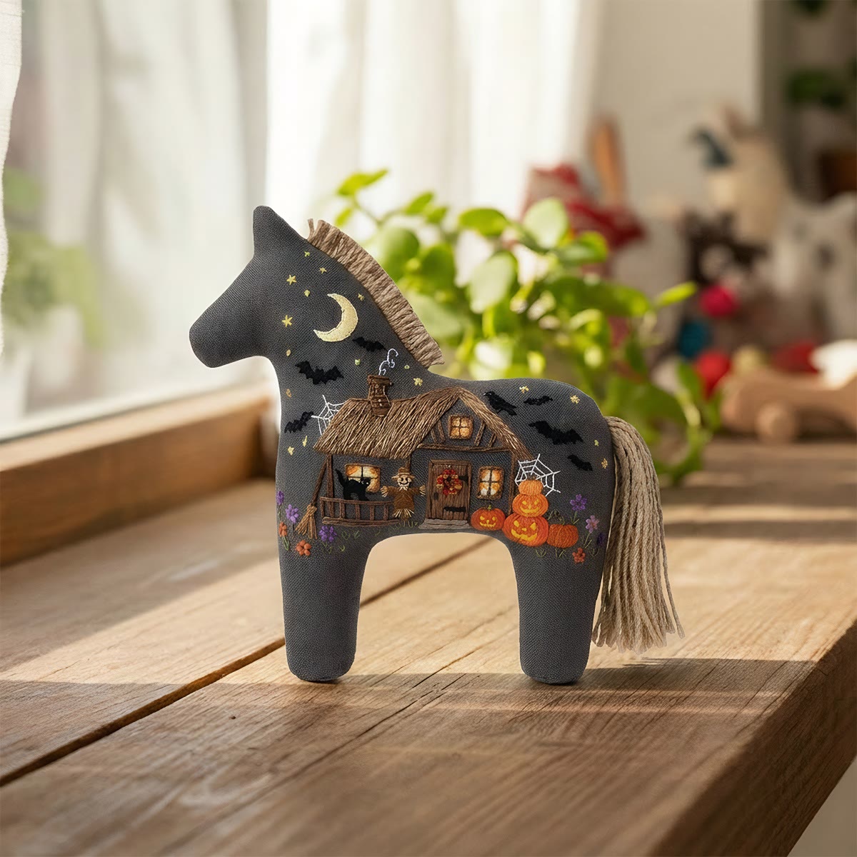 Rubbyoo Dala Horse Embroidery Kit - Witch Cottage | Spooky Gift For Her | Handmade Fabric Decor - image 2