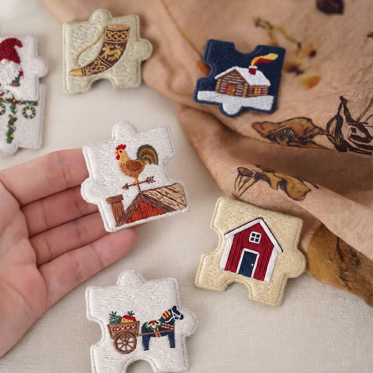 Rubbyoo Diy Magnet & Brooch Embroidery Puzzle Kit - Nordic Folk Art | Christmas Holiday Decoration - image 6