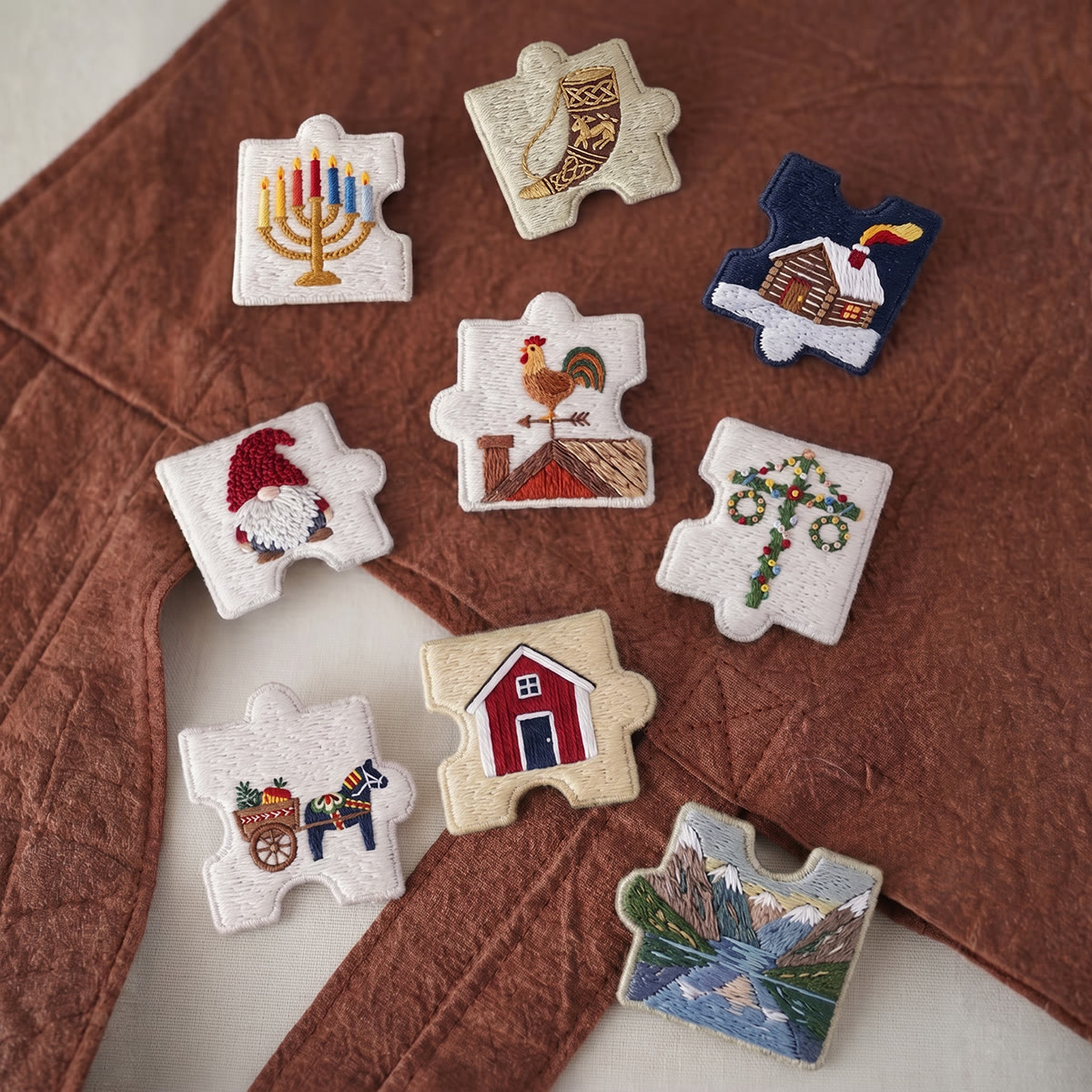 Rubbyoo Diy Magnet & Brooch Embroidery Puzzle Kit - Nordic Folk Art | Christmas Holiday Decoration - image 2