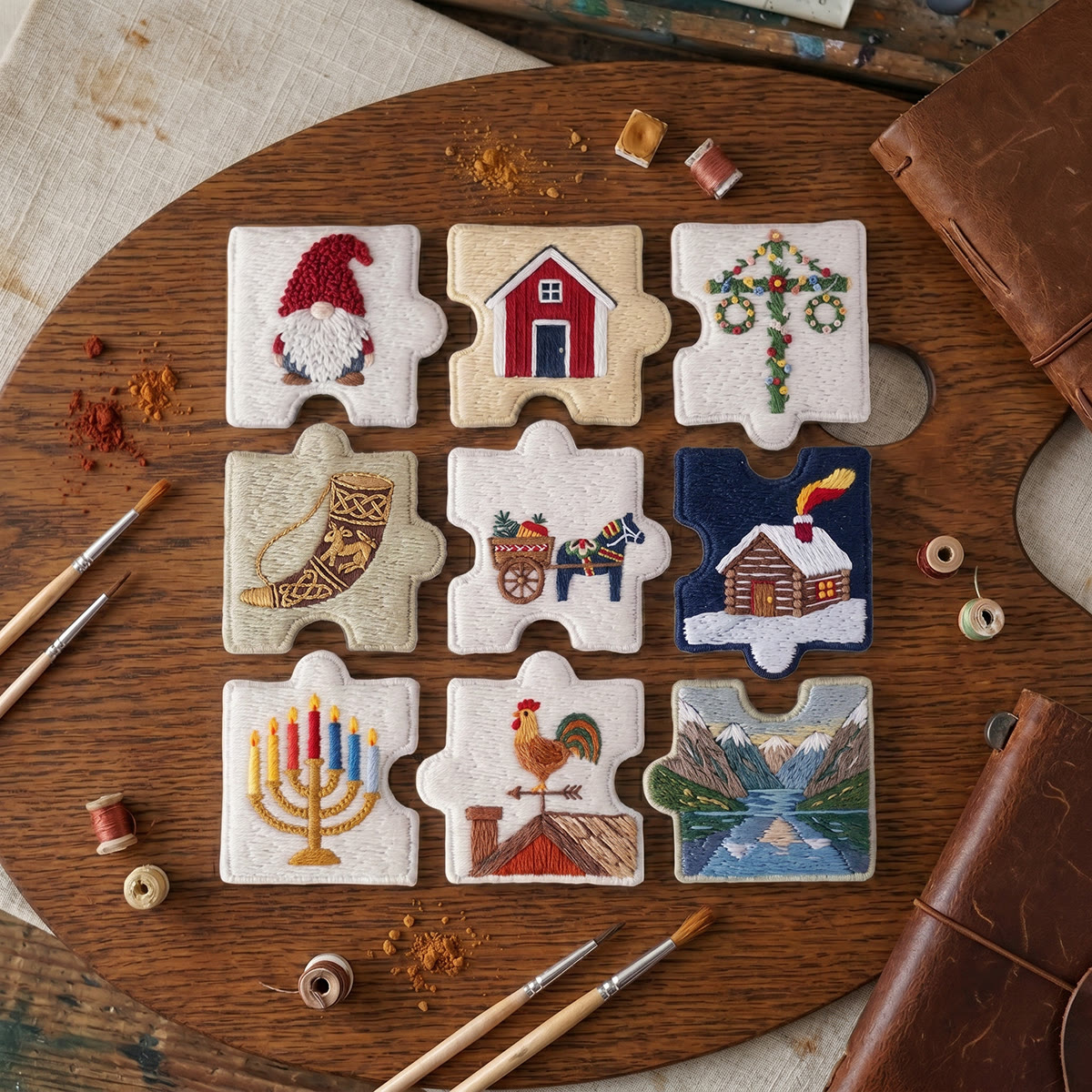 Rubbyoo Diy Magnet & Brooch Embroidery Puzzle Kit - Nordic Folk Art | Christmas Holiday Decoration - image 3