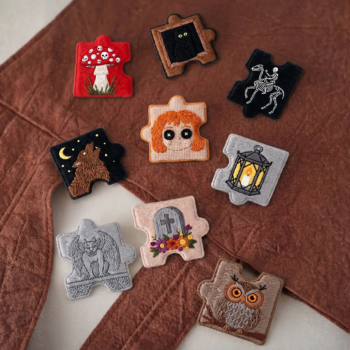 Rubbyoo Diy Magnet & Brooch Embroidery Puzzle Kit - Dark Academia Black Cat Gargoyle Skeleton | Halloween Home Decoration - image 3