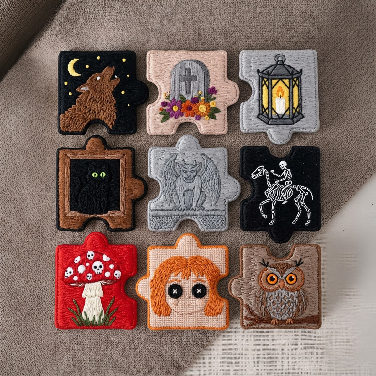 Rubbyoo Diy Magnet & Brooch Embroidery Puzzle Kit - Dark Academia Black Cat Gargoyle Skeleton | Halloween Home Decoration - image 2