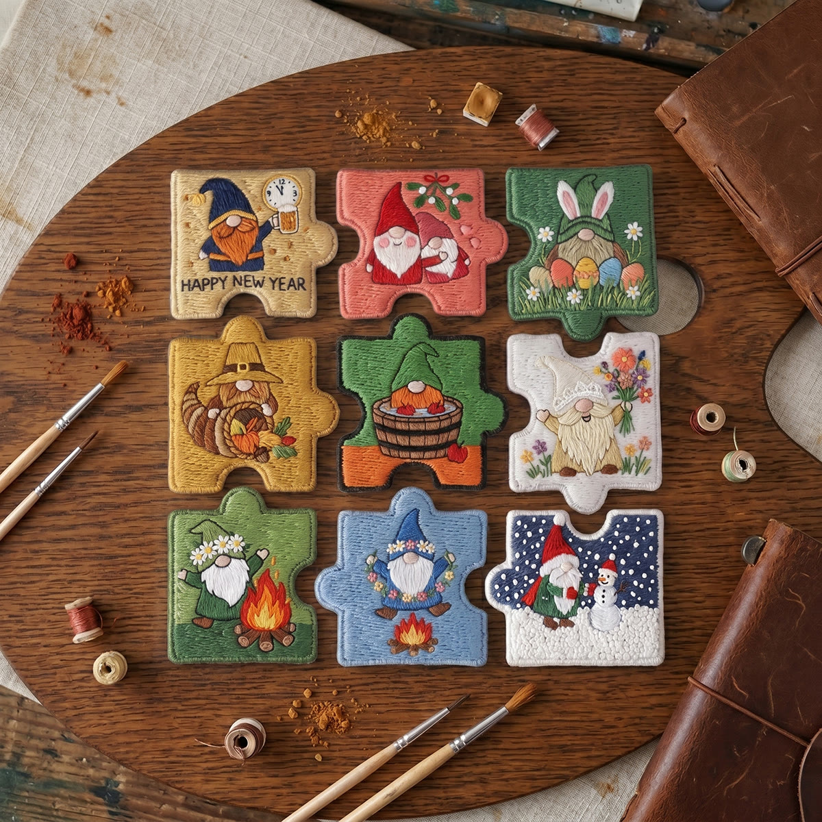 Rubbyoo Diy Magnet & Brooch Embroidery Puzzle Kit - Gnome Puzzle Fridge Magnet | Birthday Gift For Her - image 4