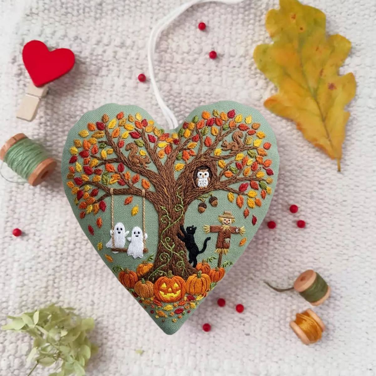 Rubbyoo Heart Embroidery Kit - Halloween Farmhouse | Easy-to-do Handmade Ornament | Cute Cartoon Halloween Pattern  - image 2