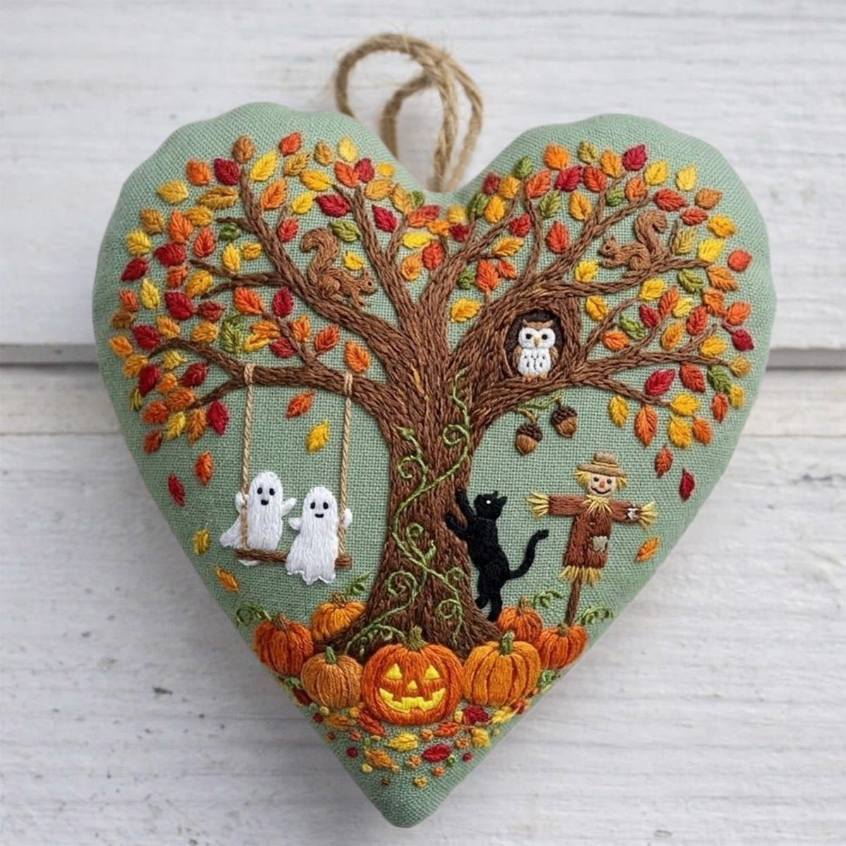 Rubbyoo Heart Embroidery Kit - Halloween Farmhouse | Easy-to-do Handmade Ornament | Cute Cartoon Halloween Pattern  - 6 inches hoop kit - image 1