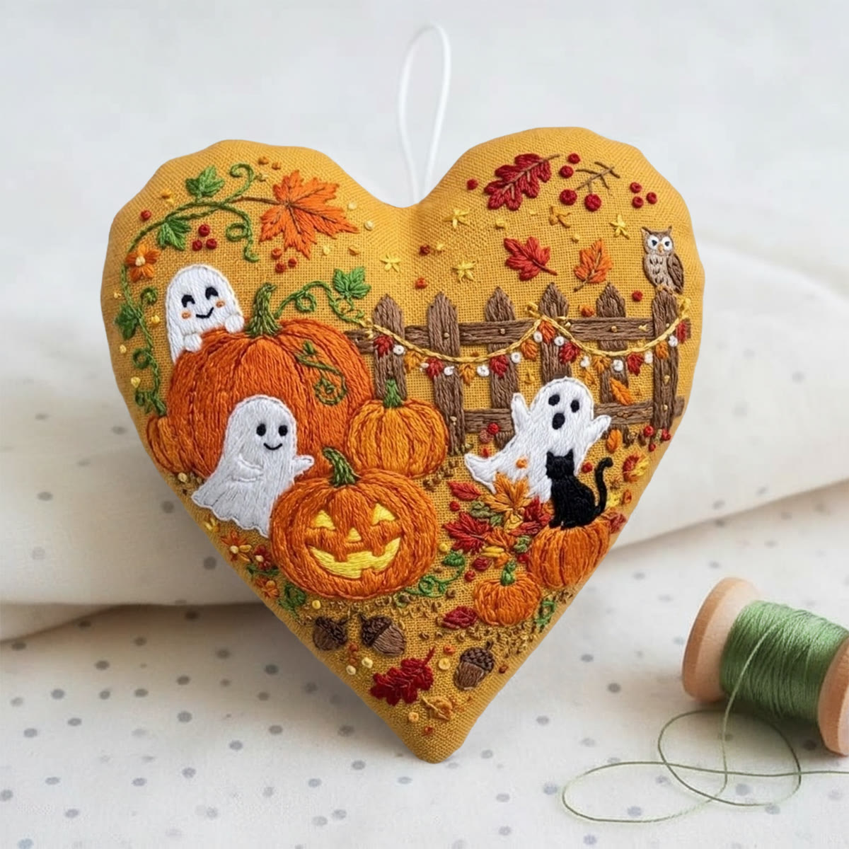 Rubbyoo Heart Embroidery Kit - Playful Ghost | Unique  Spook Theme Bag Charm  | Handcrafted Heart-shaped Keepsake - image 2