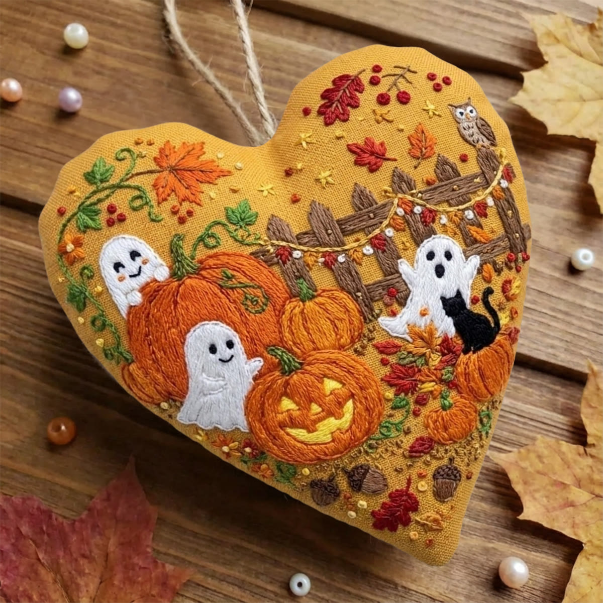 Rubbyoo Heart Embroidery Kit - Playful Ghost | Unique  Spook Theme Bag Charm  | Handcrafted Heart-shaped Keepsake - image 7