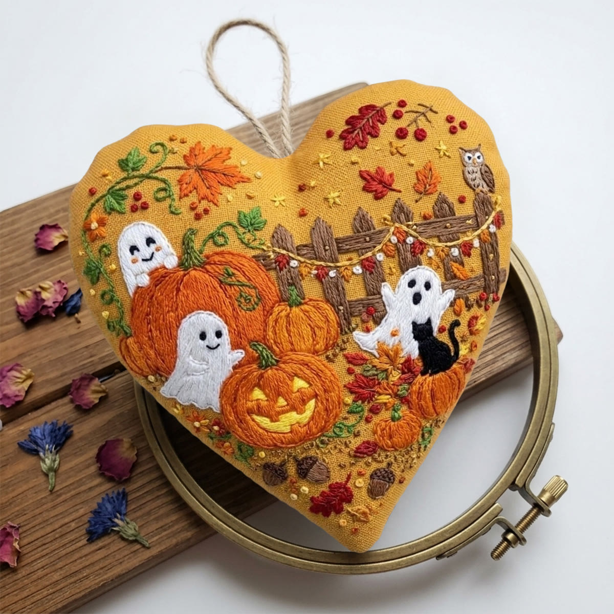 Rubbyoo Heart Embroidery Kit - Playful Ghost | Unique  Spook Theme Bag Charm  | Handcrafted Heart-shaped Keepsake - image 6