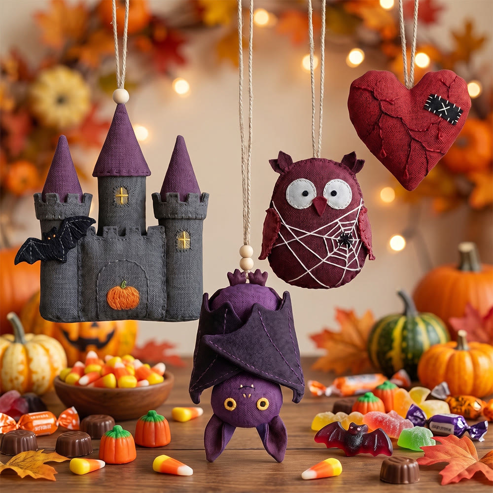 Rubbyoo Halloween Patchwork Diy Collection - Purple Bat & Vampire Castle | Handmade Halloween Ornaments Set | Spooky Season Home Decor - image 2